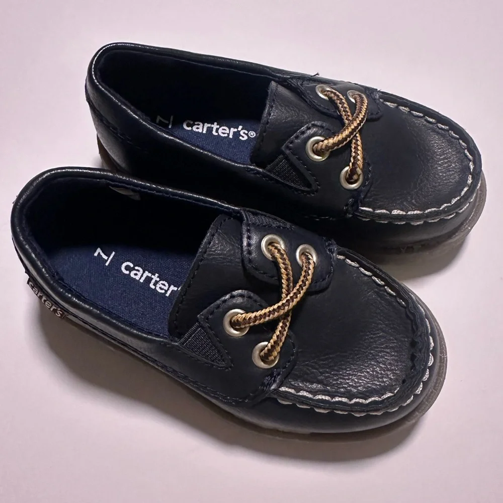 Carters Little Boy's Boat-Dress Shoes Size 7 Navy Blue Slip on Casual & Comfy